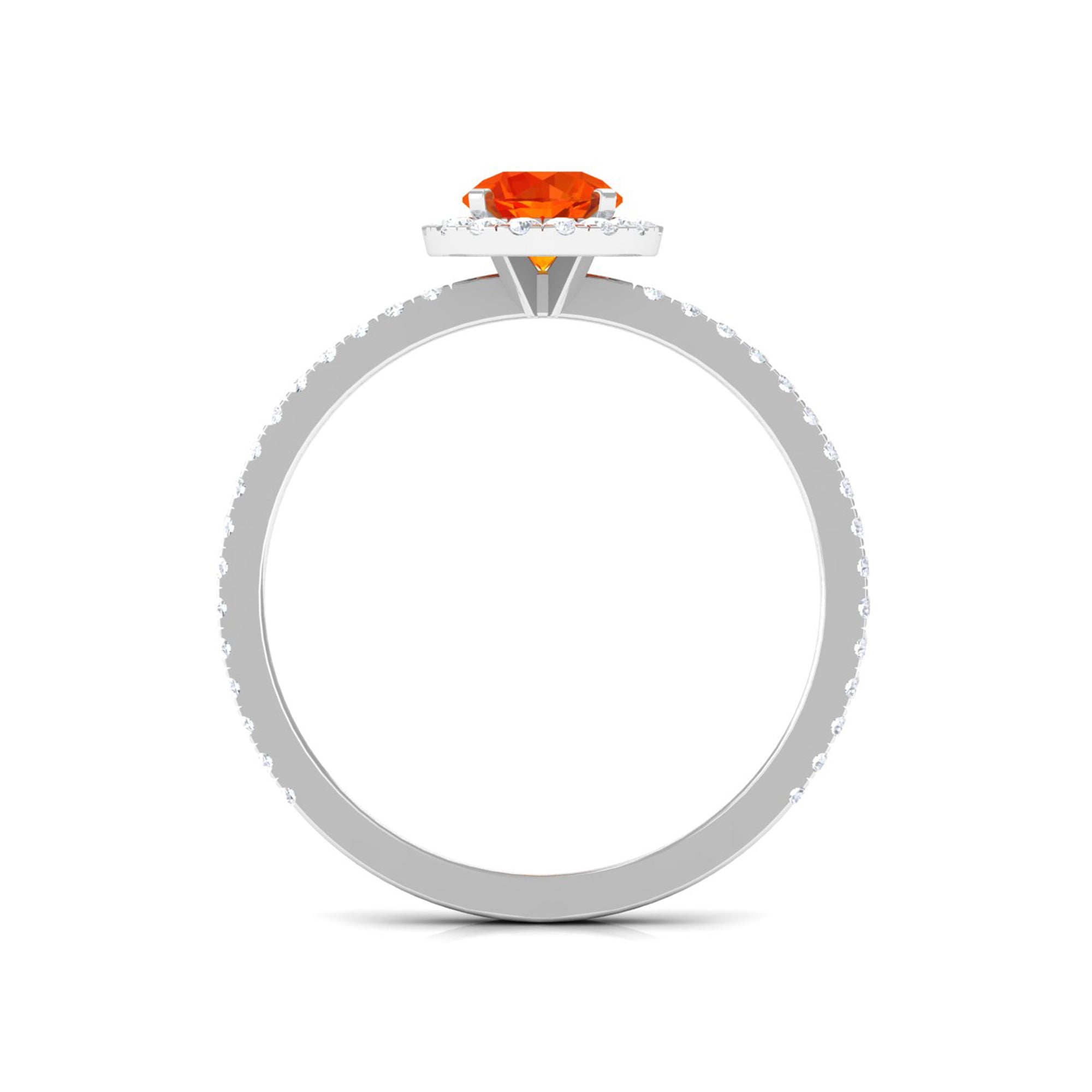 Round Orange Sapphire Halo Engagement Ring with Diamond Orange Sapphire - ( AAA ) - Quality - Rosec Jewels