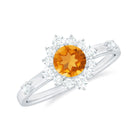 1 CT Round Citrine and Diamond Halo Engagement Ring Citrine - ( AAA ) - Quality - Rosec Jewels