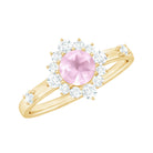 Round Rose Quartz Classic Halo Engagement Ring with Diamond Rose Quartz - ( AAA ) - Quality - Rosec Jewels