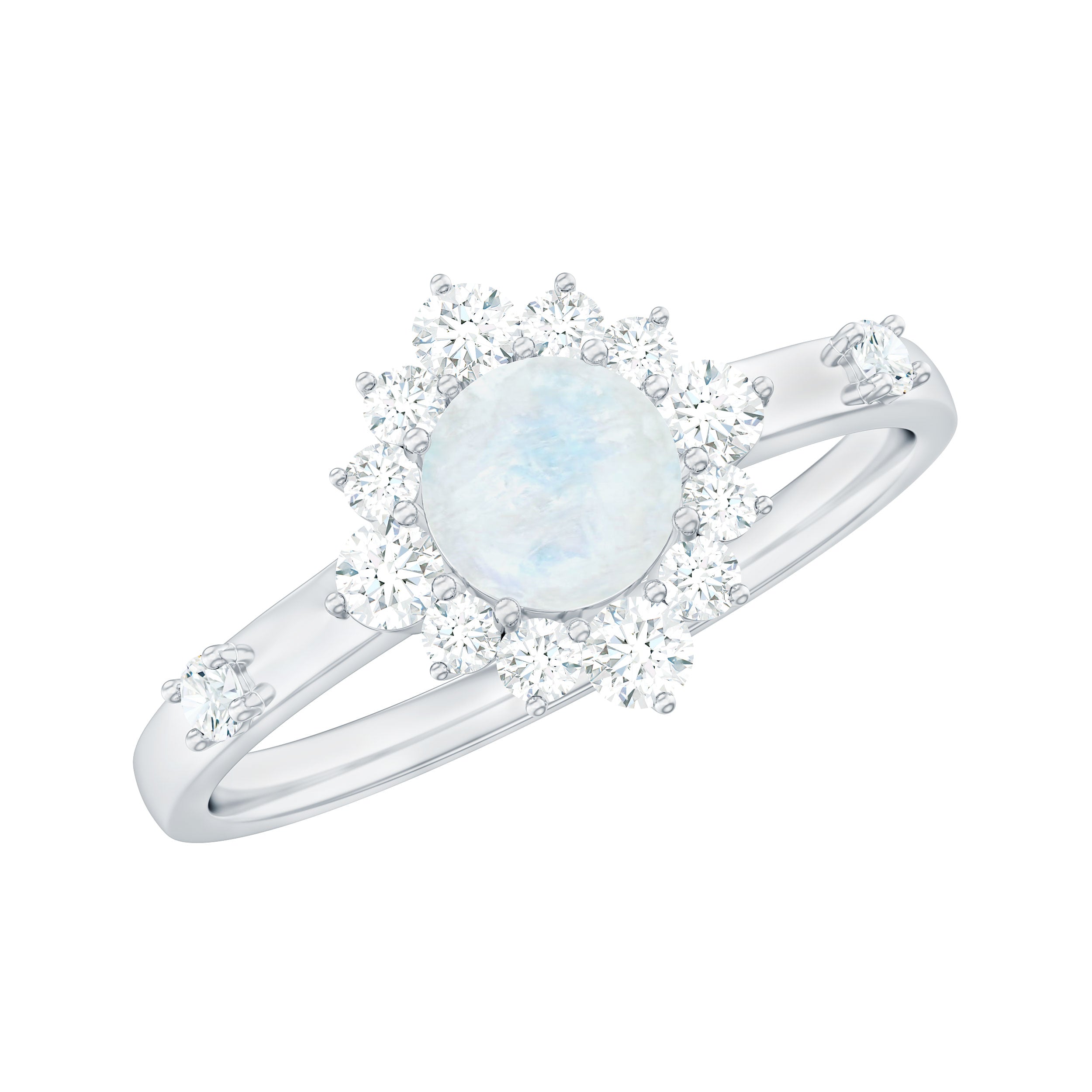 1 CT Round Moonstone and Diamond Halo Engagement Ring Moonstone - ( AAA ) - Quality - Rosec Jewels