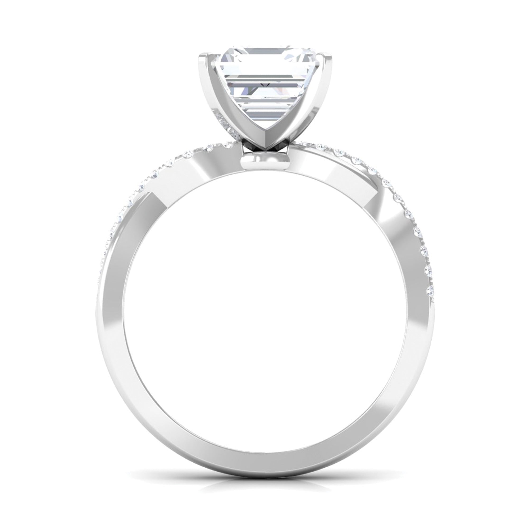 Asscher Cut Moissanite Solitaire Engagement Ring with Twisted Shank Moissanite - ( D-VS1 ) - Color and Clarity - Rosec Jewels