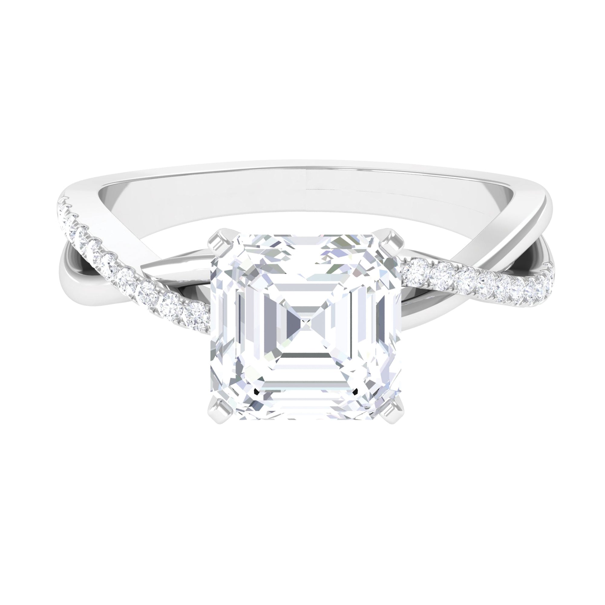 3.50 CT Asscher Cut Zircon Solitaire Engagement Ring in Infinity Shank Zircon - ( AAAA ) - Quality - Rosec Jewels