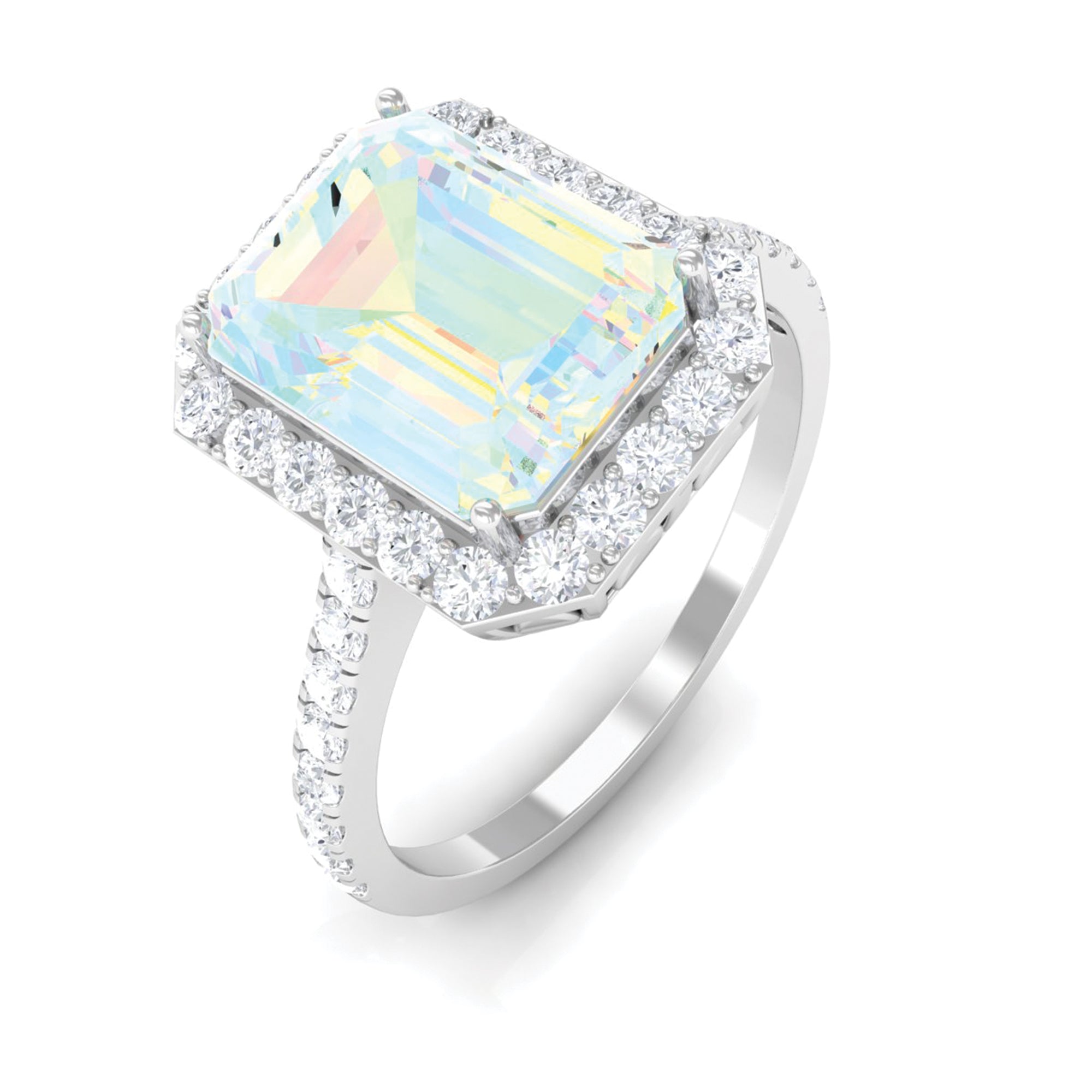 Octagon Ethiopian Opal Halo Engagement Ring with Diamond Ethiopian Opal - ( AAA ) - Quality - Rosec Jewels