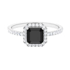 Asscher Cut Black Onyx and Diamond Halo Engagement Ring Black Onyx - ( AAA ) - Quality - Rosec Jewels