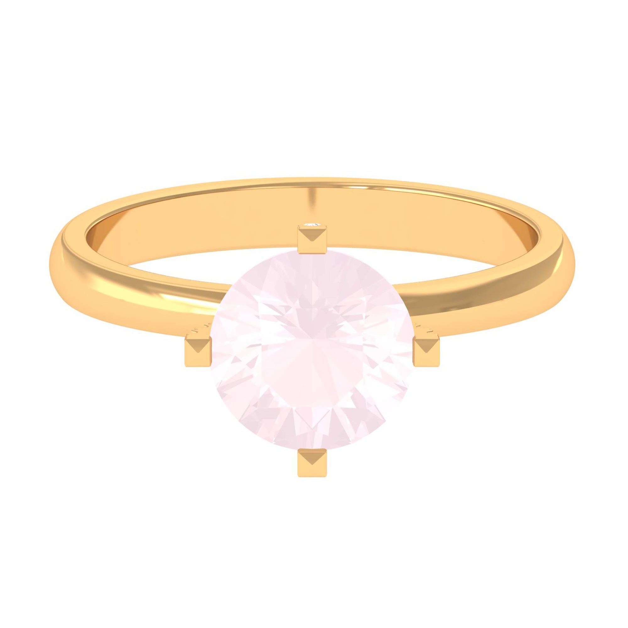 2 CT Classic Round Rose Quartz Solitaire Ring with Diamond Rose Quartz - ( AAA ) - Quality - Rosec Jewels