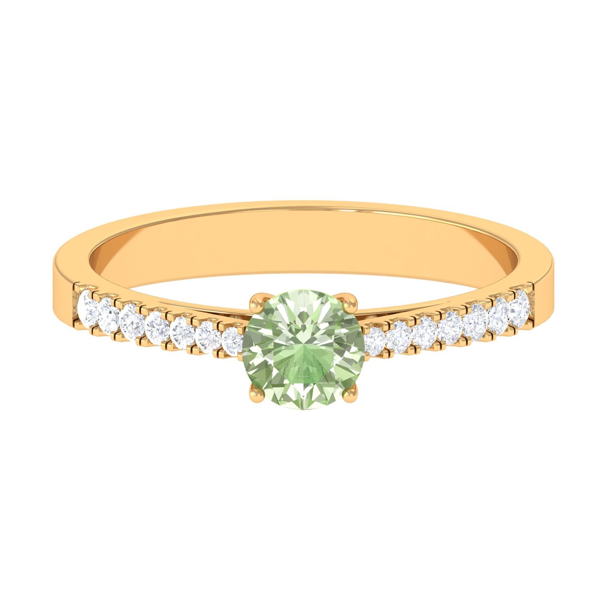 Round Green Sapphire Engagement Ring with Diamond Green Sapphire - ( AAA ) - Quality - Rosec Jewels