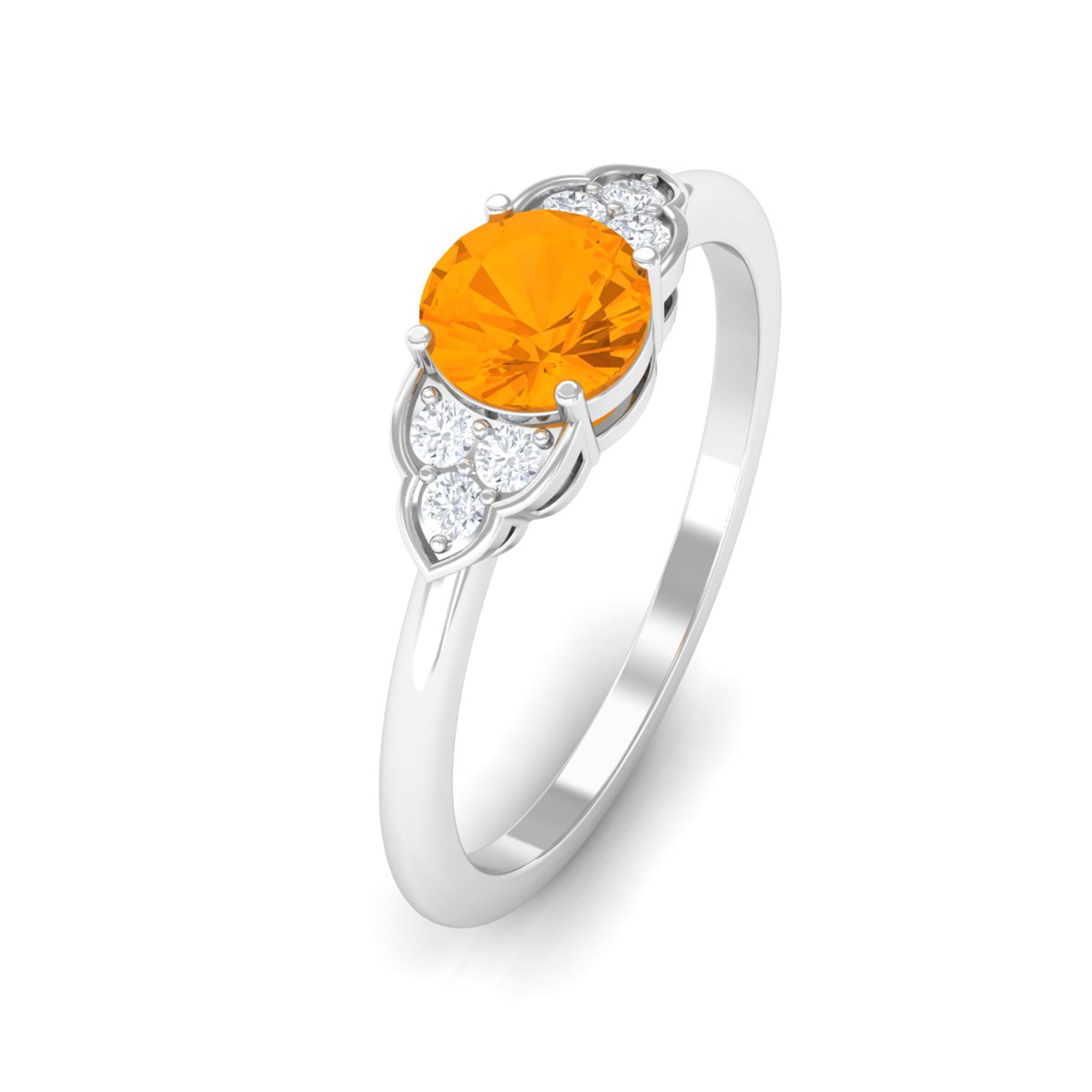 1 CT Fire Opal Engagement Ring with Diamond Trio Fire Opal - ( AAA ) - Quality - Rosec Jewels