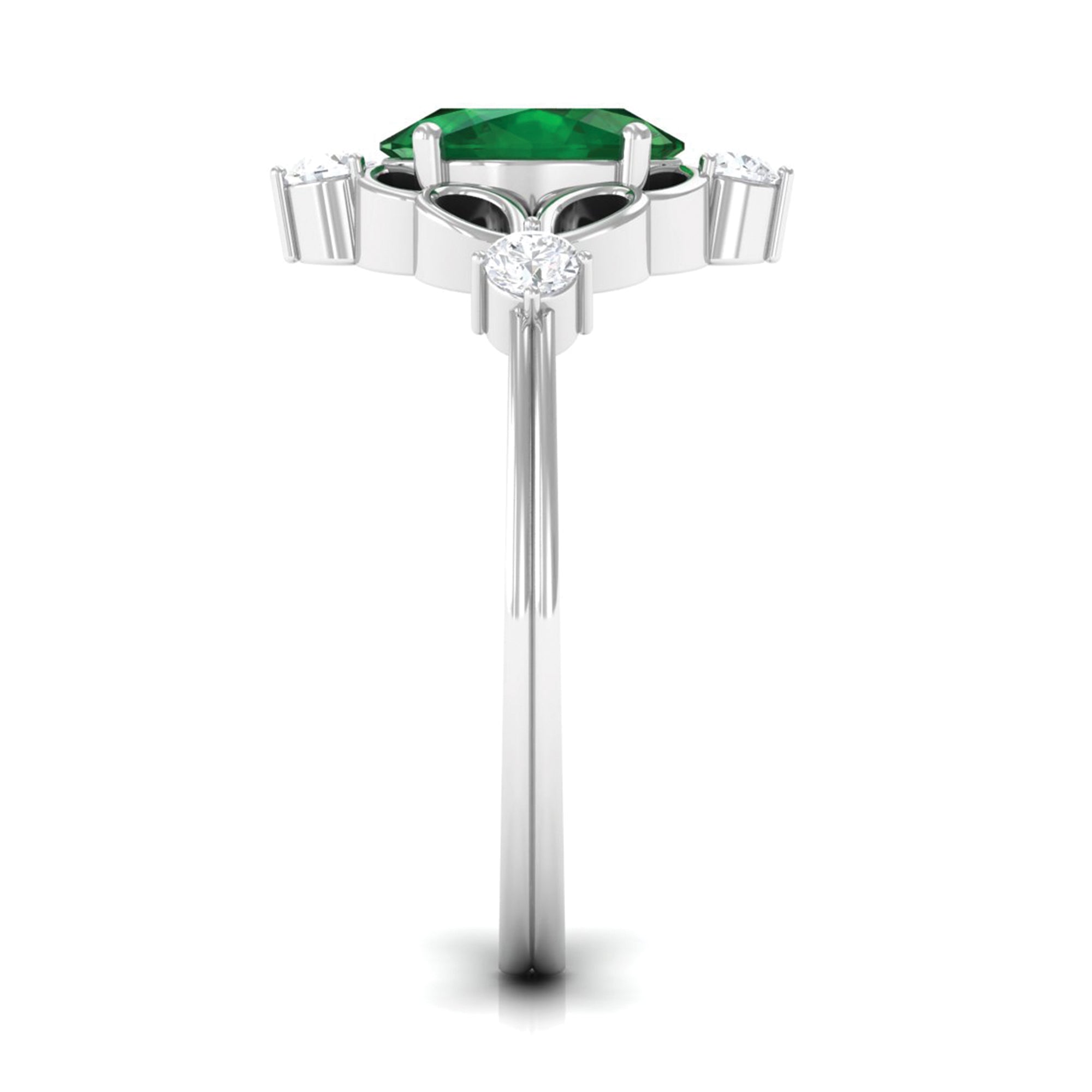 Oval Cut Solitaire Created Emerald Engagement Ring with Diamond Lab Created Emerald - ( AAAA ) - Quality - Rosec Jewels