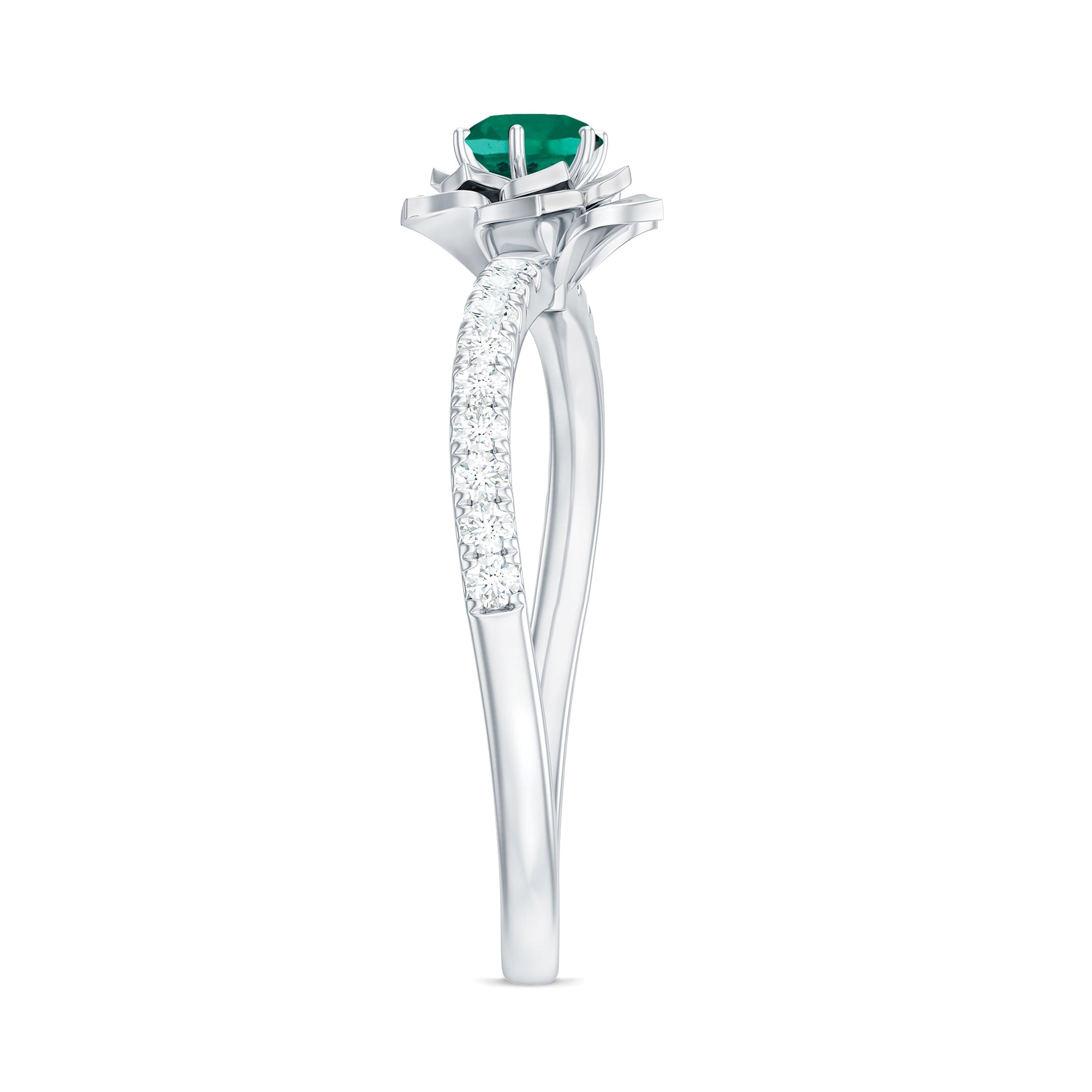 Lab-Created Emerald and Diamond Flower Engagement Ring Lab Created Emerald - ( AAAA ) - Quality - Rosec Jewels