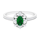 Vintage Style Created Emerald and Diamond Flower Engagement Ring Lab Created Emerald - ( AAAA ) - Quality - Rosec Jewels