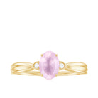 Oval Cut Real Rose Quartz Solitaire Engagement Ring with Diamond Rose Quartz - ( AAA ) - Quality - Rosec Jewels