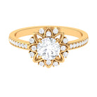 1.5 CT Round Certified Zircon Flower Engagement Ring Zircon - ( AAAA ) - Quality - Rosec Jewels