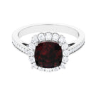 Cushion Cut Garnet Halo Engagement Ring with Diamond Garnet - ( AAA ) - Quality - Rosec Jewels