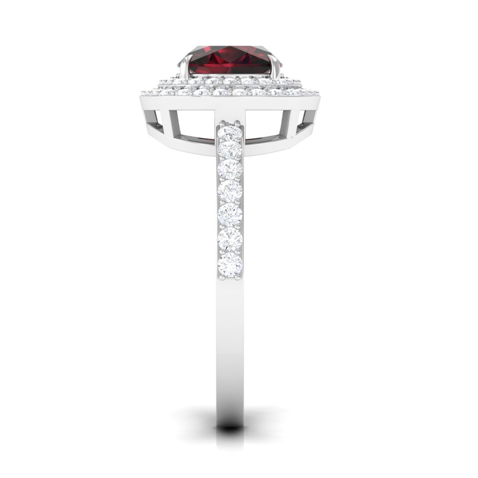 Cushion Cut Garnet Double Halo Engagement Ring with Diamond Garnet - ( AAA ) - Quality - Rosec Jewels