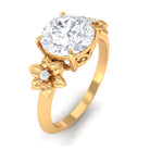 Round Zircon Solitaire Gold Flower Engagement Ring Zircon - ( AAAA ) - Quality - Rosec Jewels