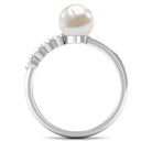 Designer Freshwater Pearl Solitaire Ring with Diamond Freshwater Pearl - ( AAA ) - Quality - Rosec Jewels