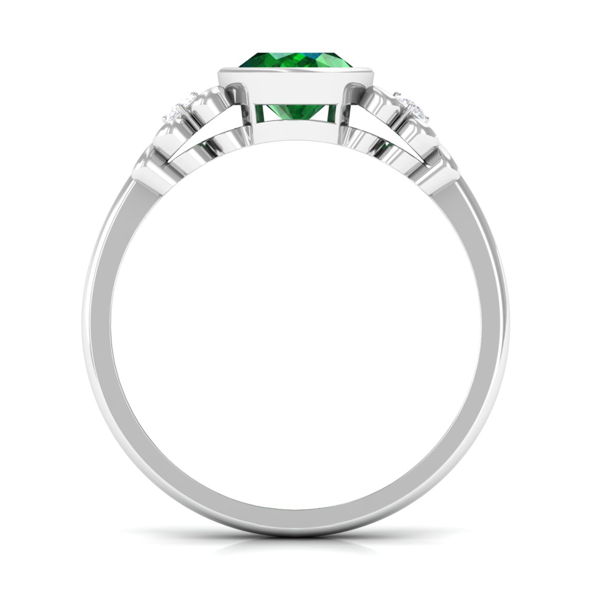 Bezel Set Oval Created Emerald Statement Engagement Ring with Diamond Lab Created Emerald - ( AAAA ) - Quality - Rosec Jewels