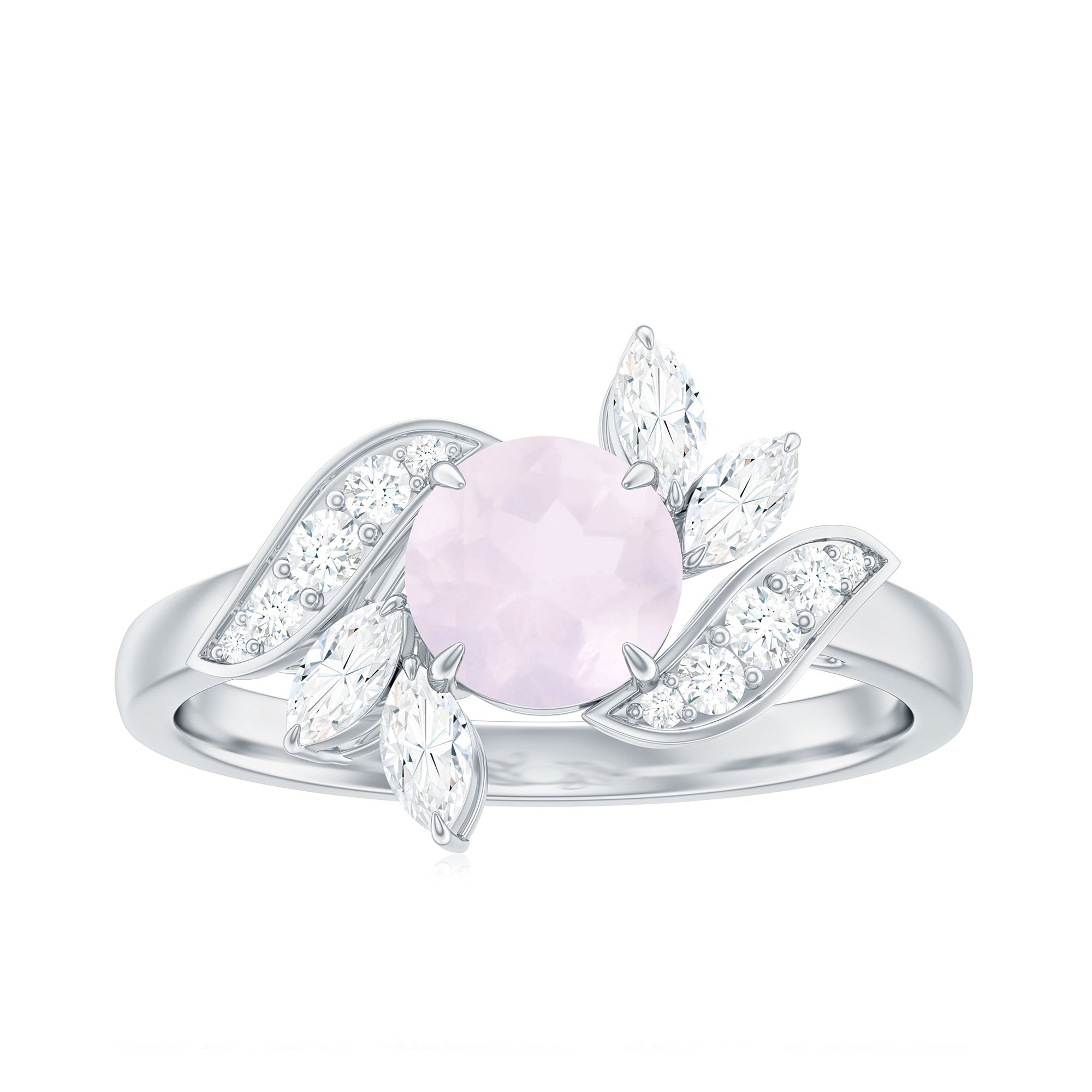 1.25 CT Rose Quartz Flower Engagement Ring with Diamond Rose Quartz - ( AAA ) - Quality - Rosec Jewels