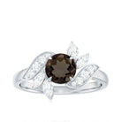 1.25 CT Smoky Quartz Flower Engagement Ring with Diamond Smoky Quartz - ( AAA ) - Quality - Rosec Jewels