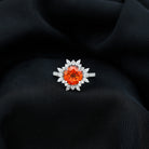 Created Orange Sapphire Cocktail Ring with Moissanite Floral Halo Lab Created Orange Sapphire - ( AAAA ) - Quality - Rosec Jewels