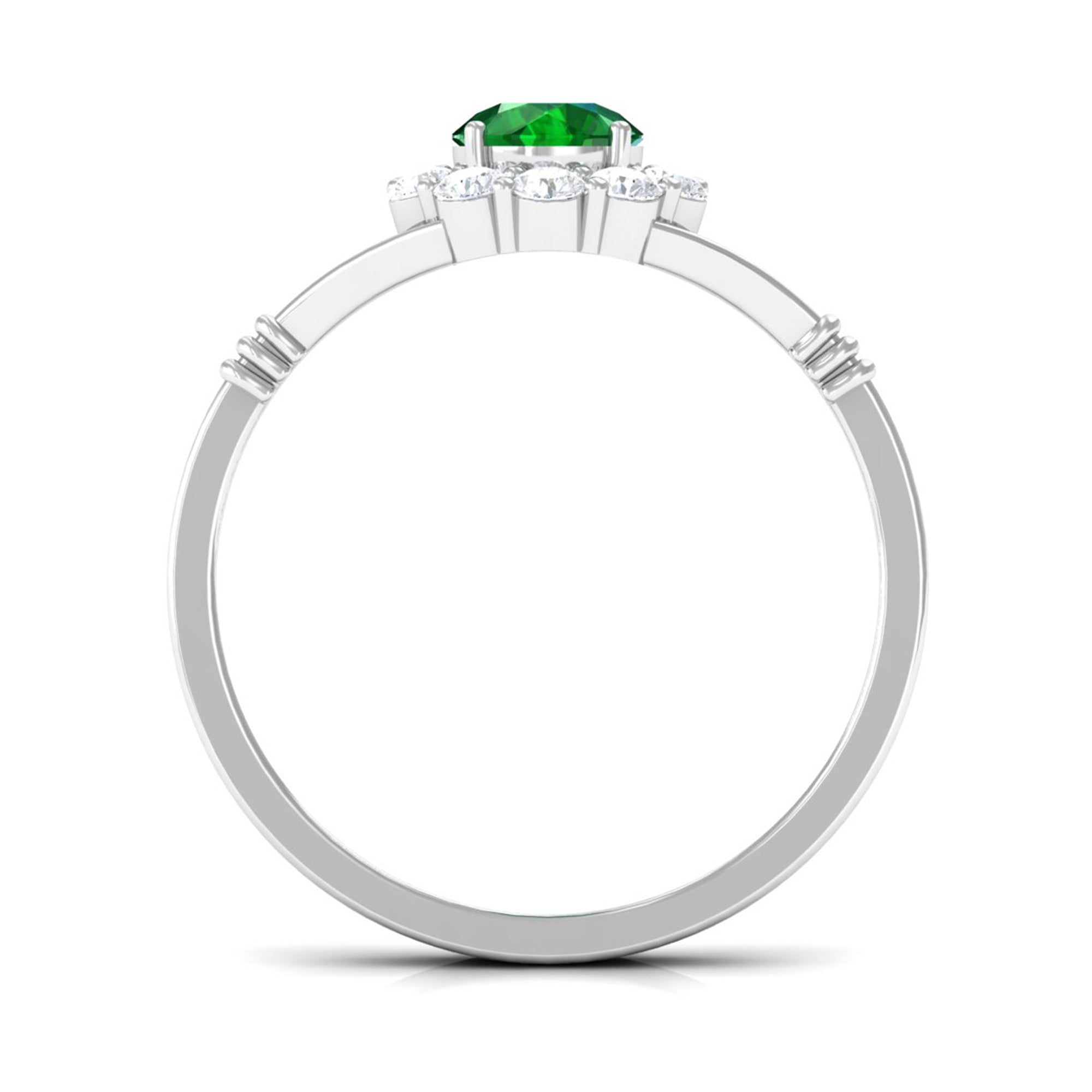 1 CT Round Created Emerald Flower Ring with Diamond Halo in Split Shank Lab Created Emerald - ( AAAA ) - Quality - Rosec Jewels