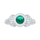 Vintage Created Emerald and Diamond Engagement Ring Lab Created Emerald - ( AAAA ) - Quality - Rosec Jewels