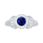 Vintage Lab-Created Blue Sapphire Diamond Engagement Ring Lab Created Blue Sapphire - ( AAAA ) - Quality - Rosec Jewels