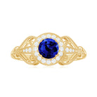 Vintage Lab-Created Blue Sapphire Diamond Engagement Ring Lab Created Blue Sapphire - ( AAAA ) - Quality - Rosec Jewels