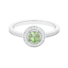 Round Green Sapphire and Diamond Floating Halo Engagement Ring Green Sapphire - ( AAA ) - Quality - Rosec Jewels