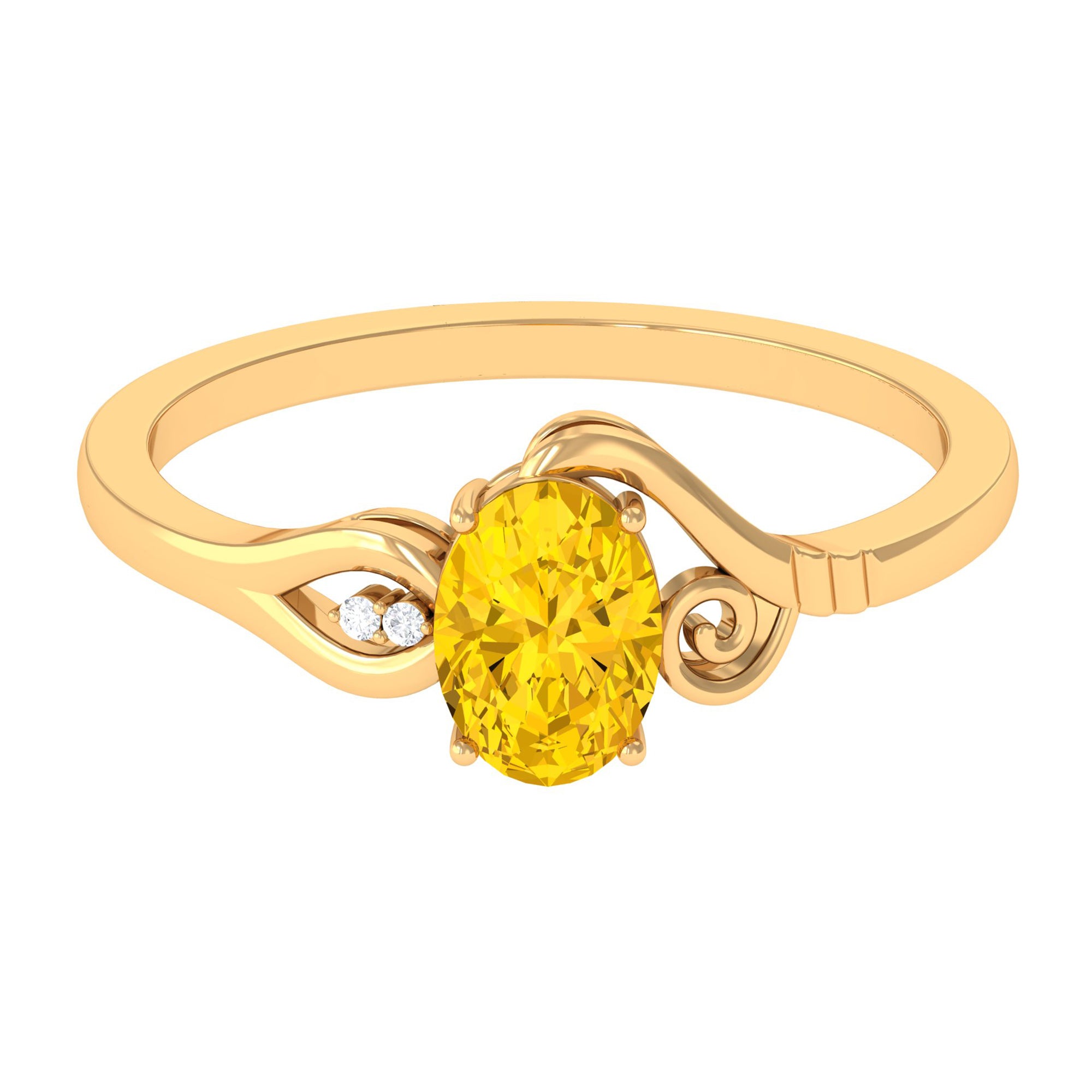 1 CT Oval Cut Solitaire Yellow Sapphire Unique Engagement Ring with Diamond Yellow Sapphire - ( AAA ) - Quality - Rosec Jewels