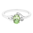 Oval Cut Solitaire Green Sapphire Unique Ring with Diamond Green Sapphire - ( AAA ) - Quality - Rosec Jewels