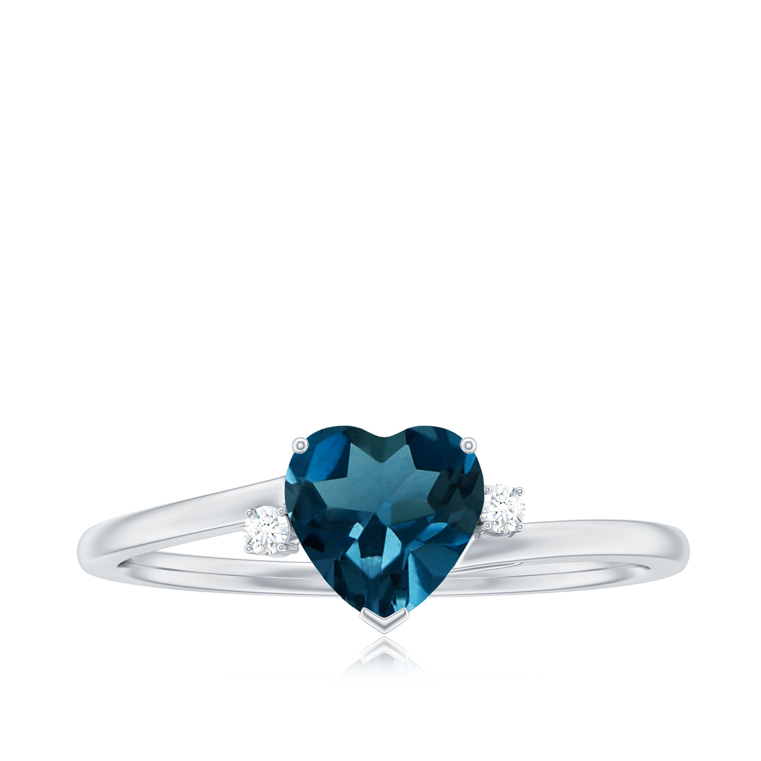 Real London Blue Topaz Heart Solitaire Promise Ring with Diamond London Blue Topaz - ( AAA ) - Quality - Rosec Jewels