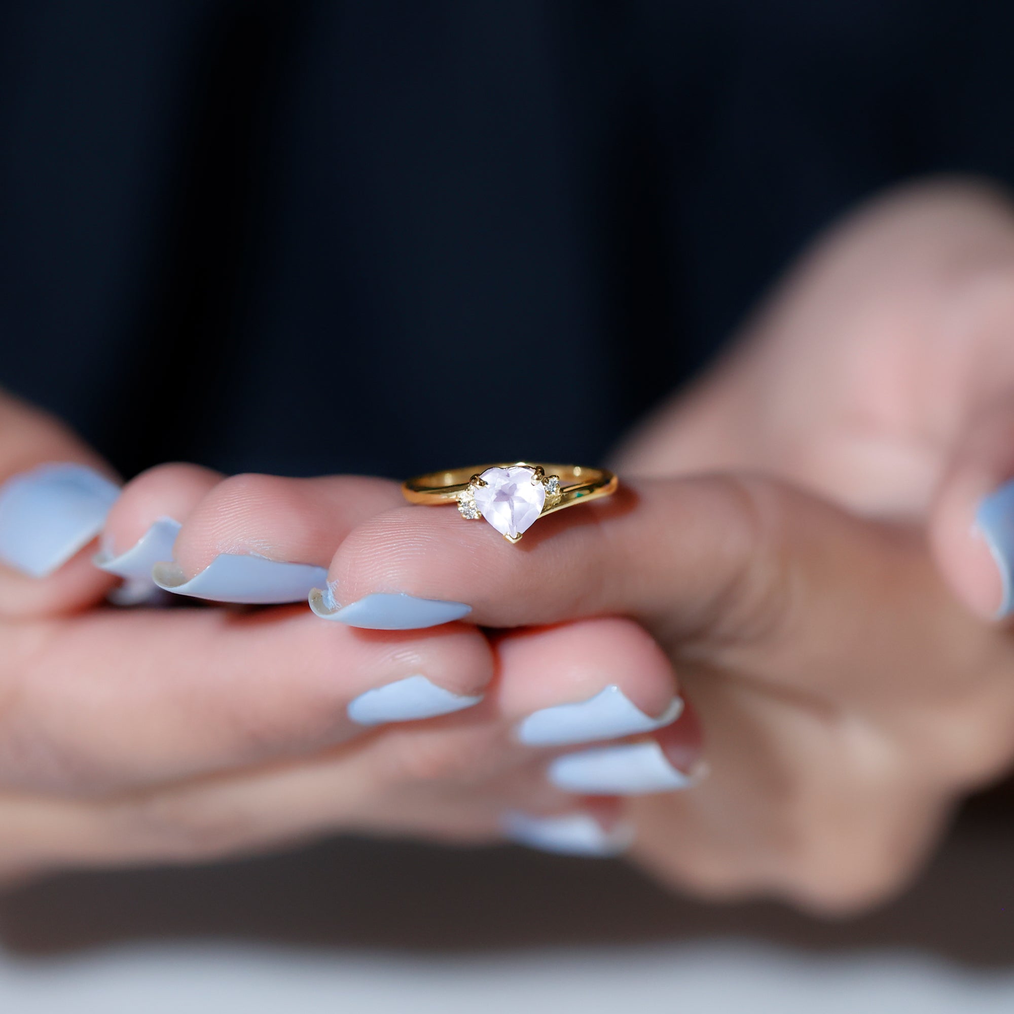 1 CT Heart Shape Rose Quartz Solitaire Promise Ring with Diamond Rose Quartz - ( AAA ) - Quality - Rosec Jewels