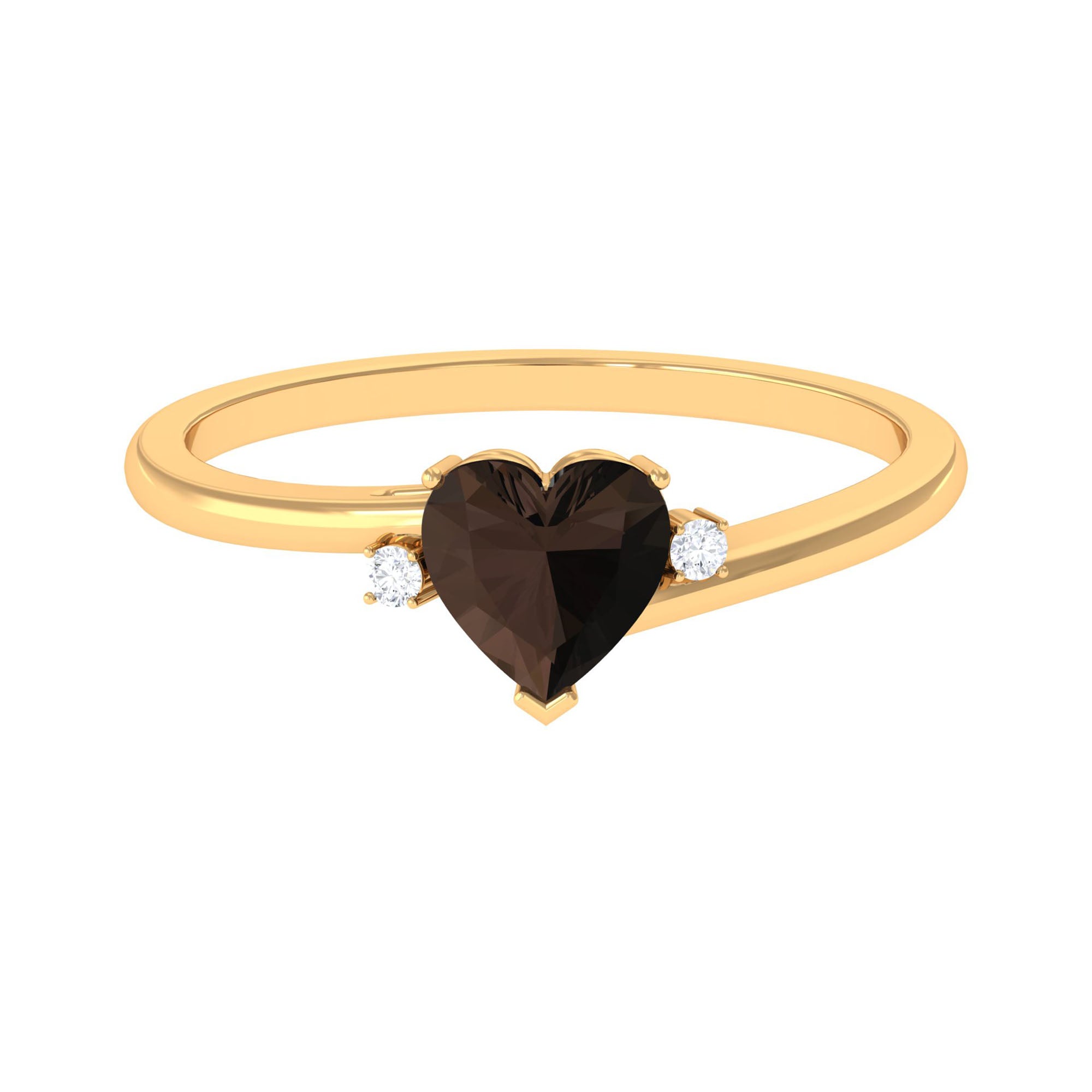 Heart Shape Smoky Quartz Solitaire Promise Ring with Diamond Smoky Quartz - ( AAA ) - Quality - Rosec Jewels