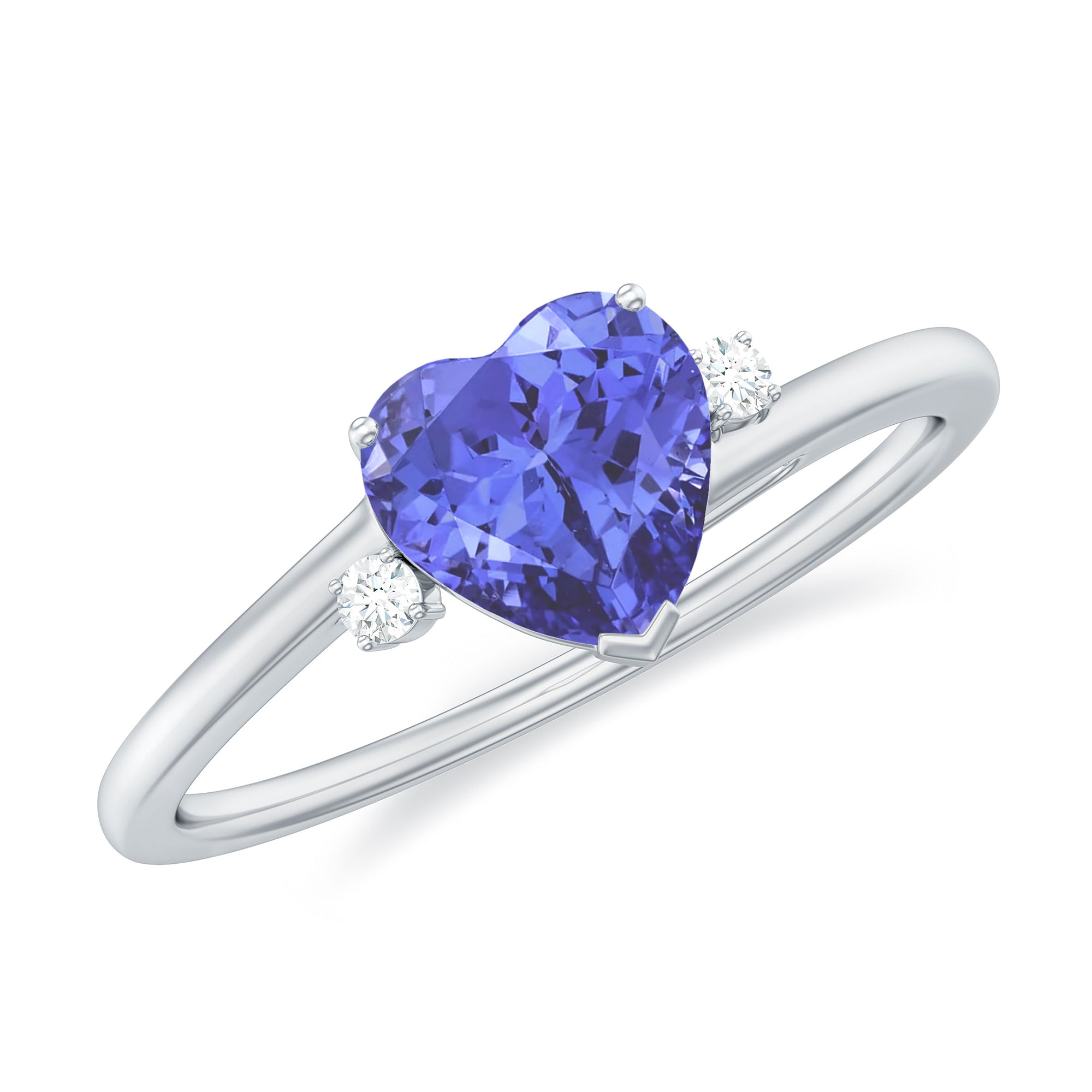 Heart Shape Tanzanite Solitaire Promise Ring with Diamond Tanzanite - ( AAA ) - Quality - Rosec Jewels