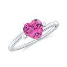 1 CT Heart Shape Pink Tourmaline Solitaire Promise Ring with Diamond Pink Tourmaline - ( AAA ) - Quality - Rosec Jewels