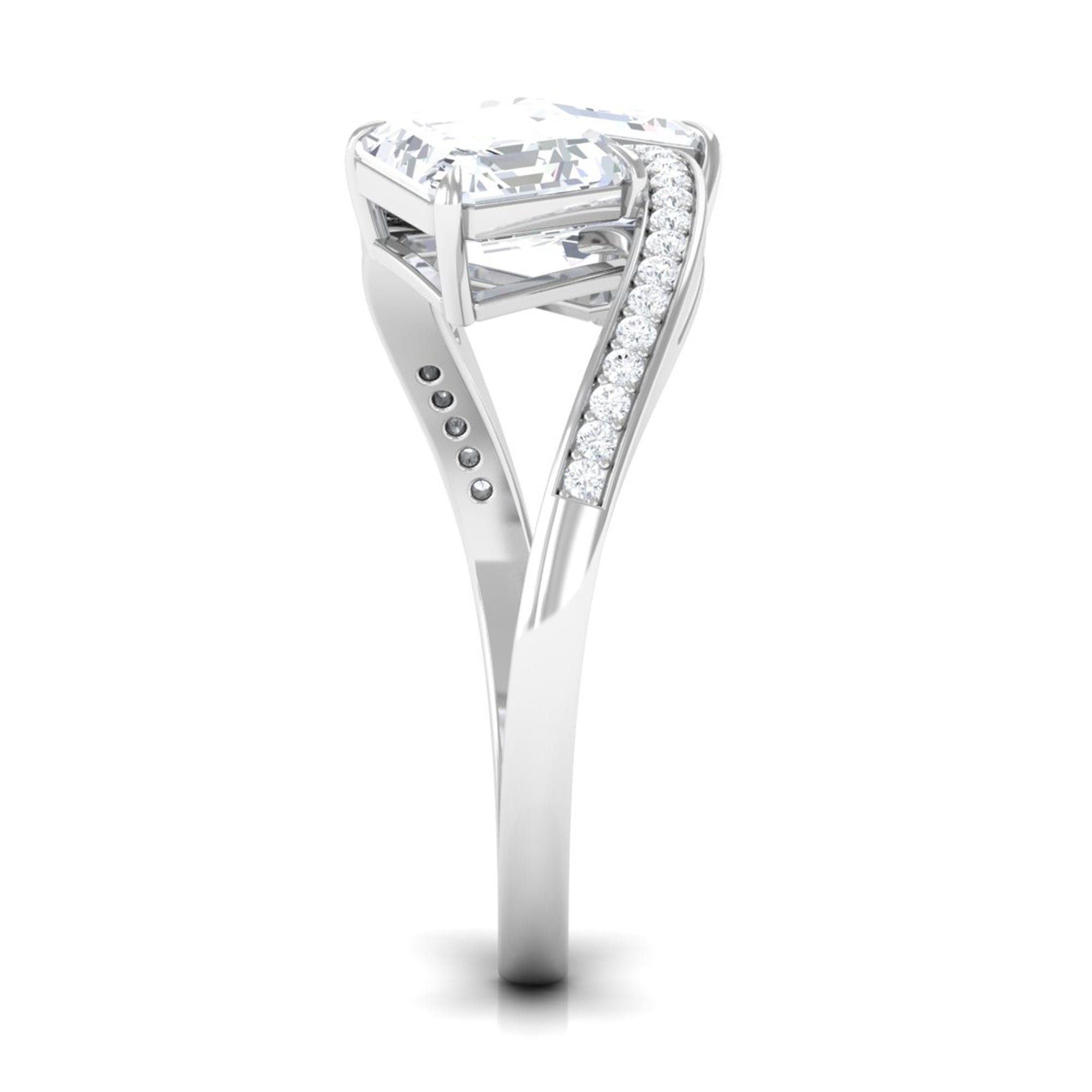 Asscher Cut Cubic Zirconia Two Stone Engagement Ring Zircon - ( AAAA ) - Quality - Rosec Jewels