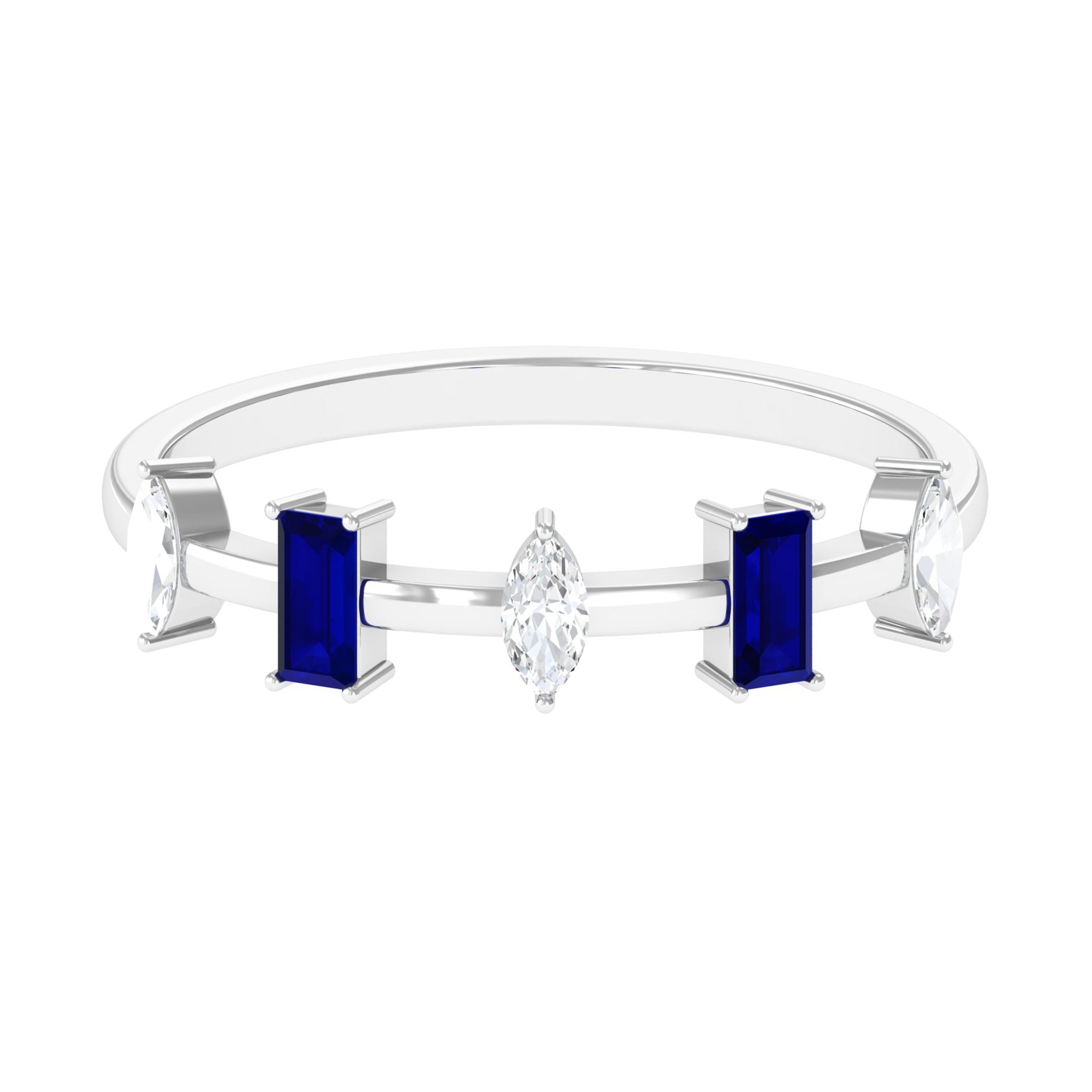 0.50 CT Baguette Blue Sapphire and Marquise Diamond Minimal Half Eternity Ring Blue Sapphire - ( AAA ) - Quality - Rosec Jewels