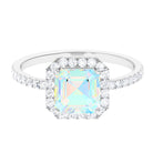 Asscher Cut Ethiopian Opal Halo Engagement Ring with Diamond Ethiopian Opal - ( AAA ) - Quality - Rosec Jewels