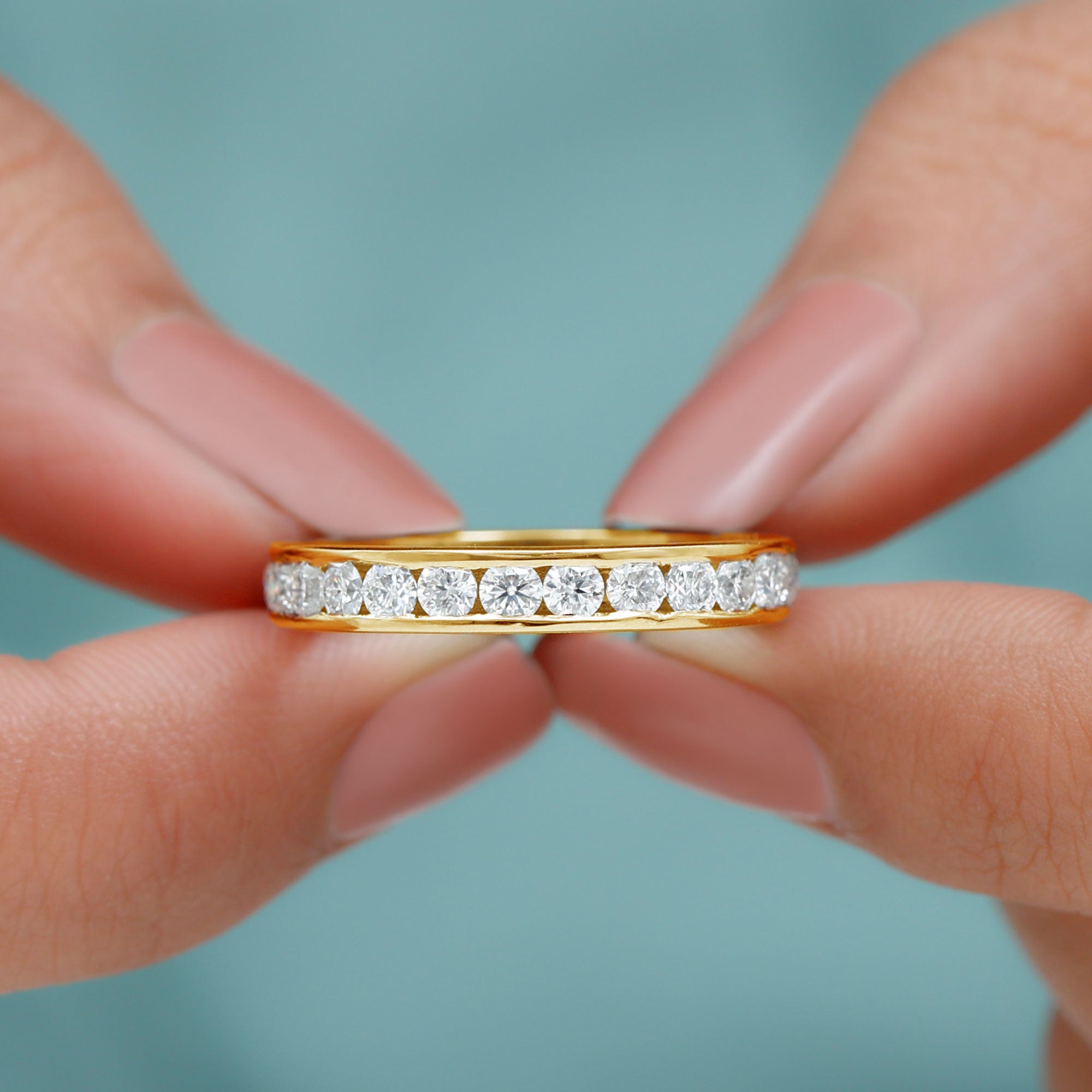 Channel Set Round Cubic Zirconia Full Eternity Band Ring Zircon - ( AAAA ) - Quality - Rosec Jewels