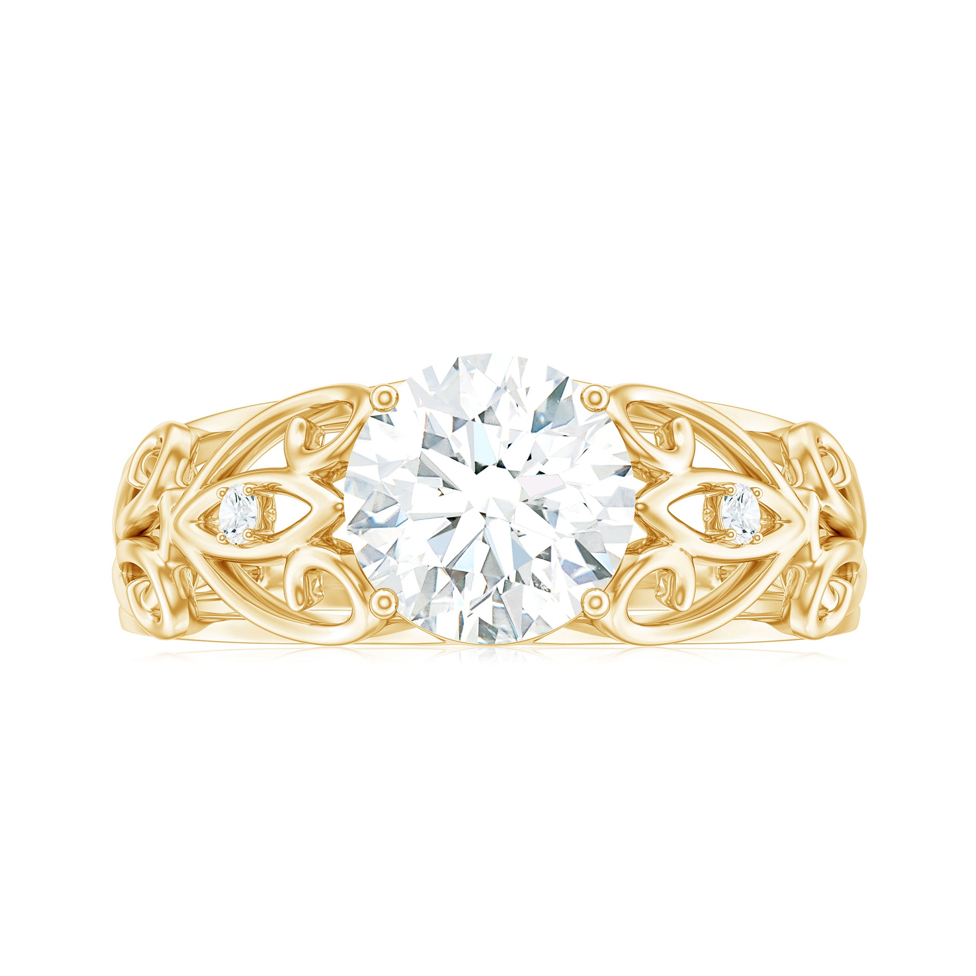 Round Shape Moissanite Solitaire Antique Style Ring in Gold Moissanite - ( D-VS1 ) - Color and Clarity - Rosec Jewels