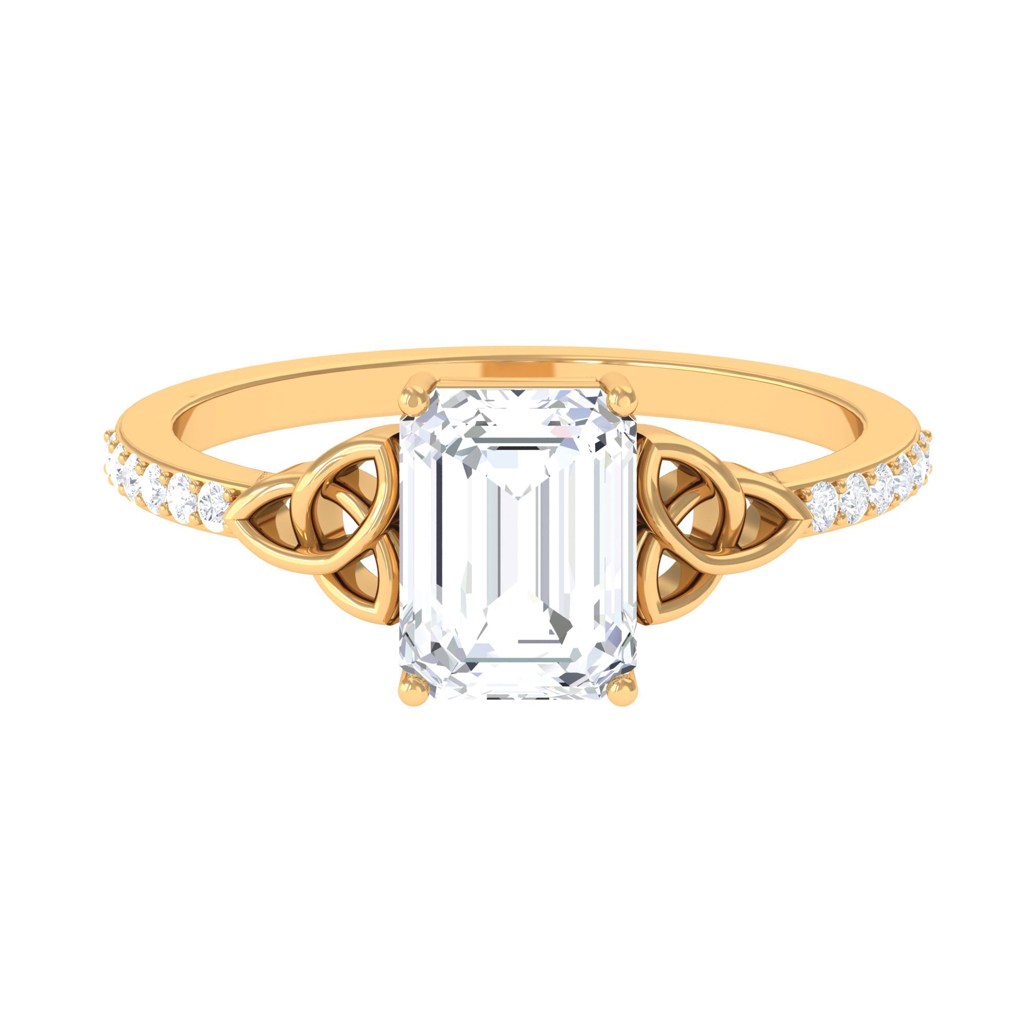 2 CT Emerald Cut Moissanite Solitaire Celtic Engagement Ring in Gold Moissanite - ( D-VS1 ) - Color and Clarity - Rosec Jewels