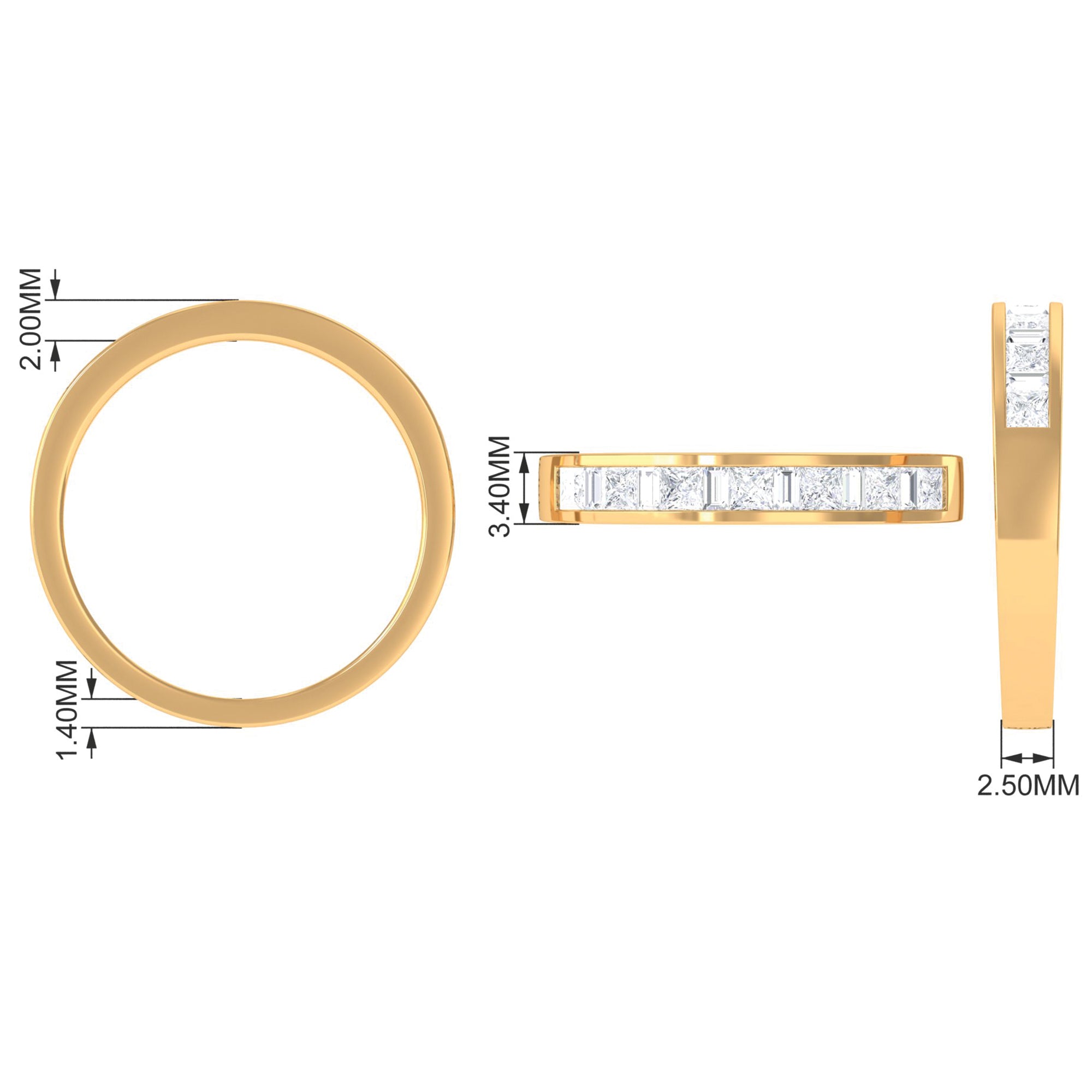 1.25 CT Princess Cut Moissanite Half Eternity Ring in Channel Setting Moissanite - ( D-VS1 ) - Color and Clarity - Rosec Jewels