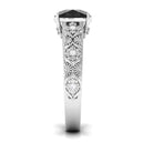 Cushion Cut Solitaire Created Black Diamond and Diamond Floral Engagement Ring Lab Created Black Diamond - ( AAAA ) - Quality - Rosec Jewels