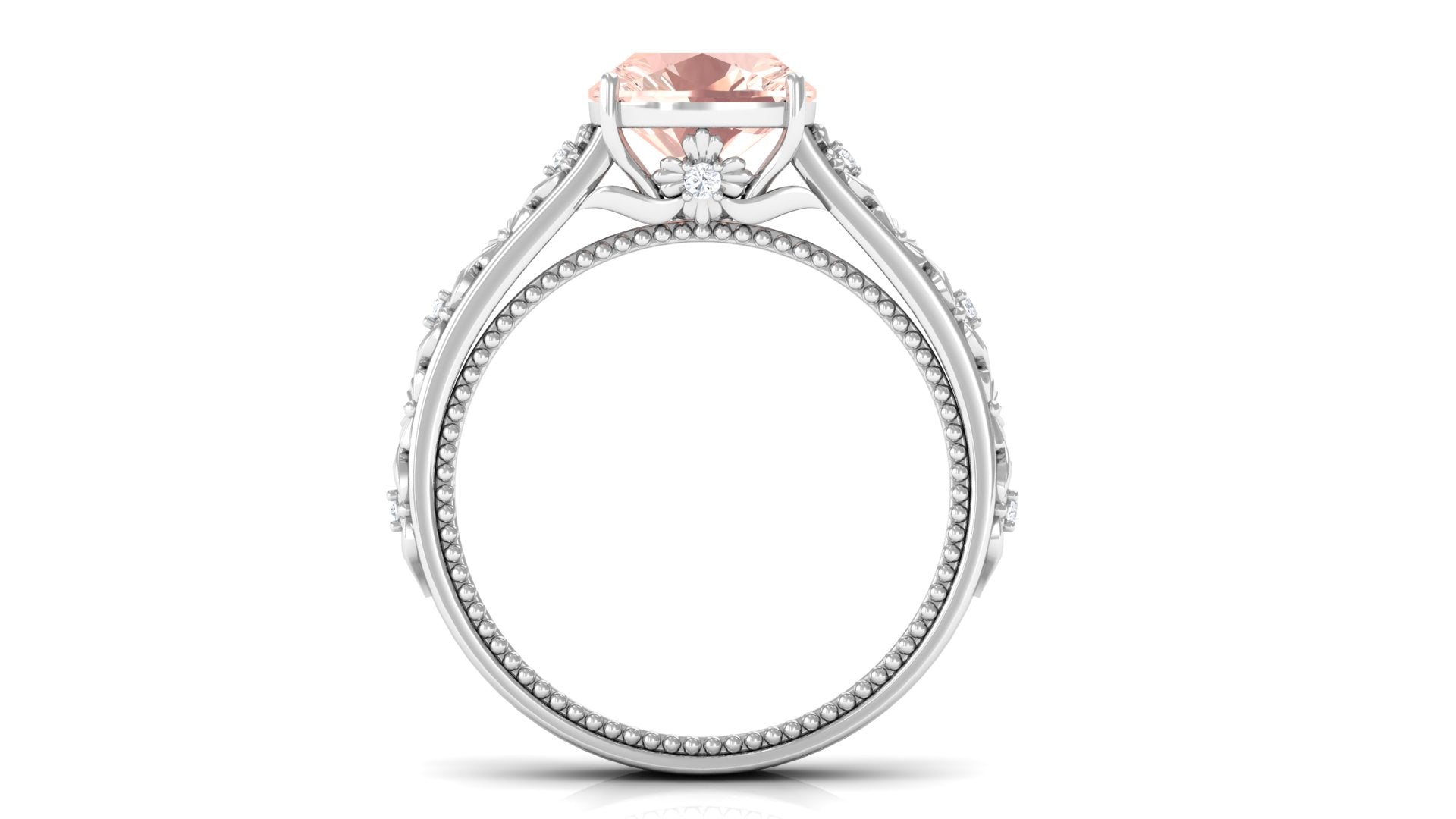 Cushion Cut Solitaire Morganite Floral Engagement Ring with Diamond Morganite - ( AAA ) - Quality - Rosec Jewels