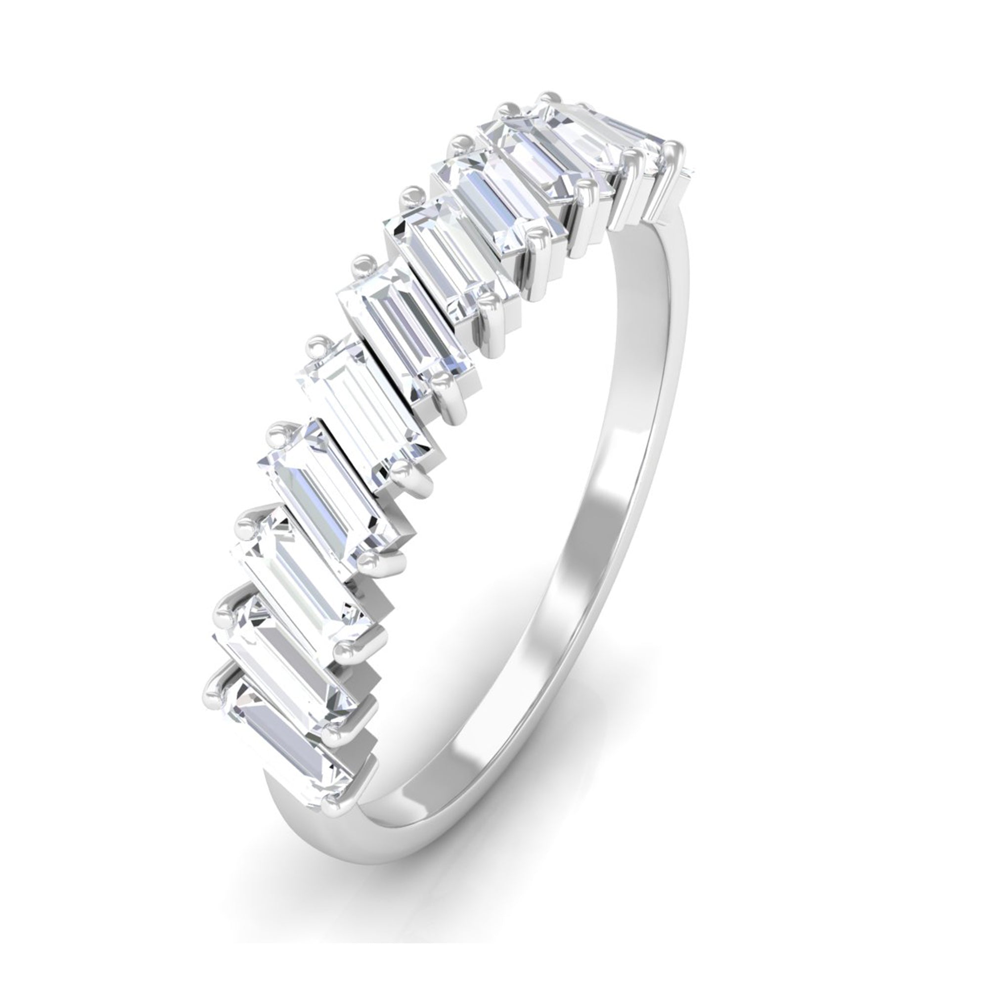 Tilted Baguette Cut Simulated Diamond Half Eternity Ring in Gold Zircon - ( AAAA ) - Quality - Rosec Jewels