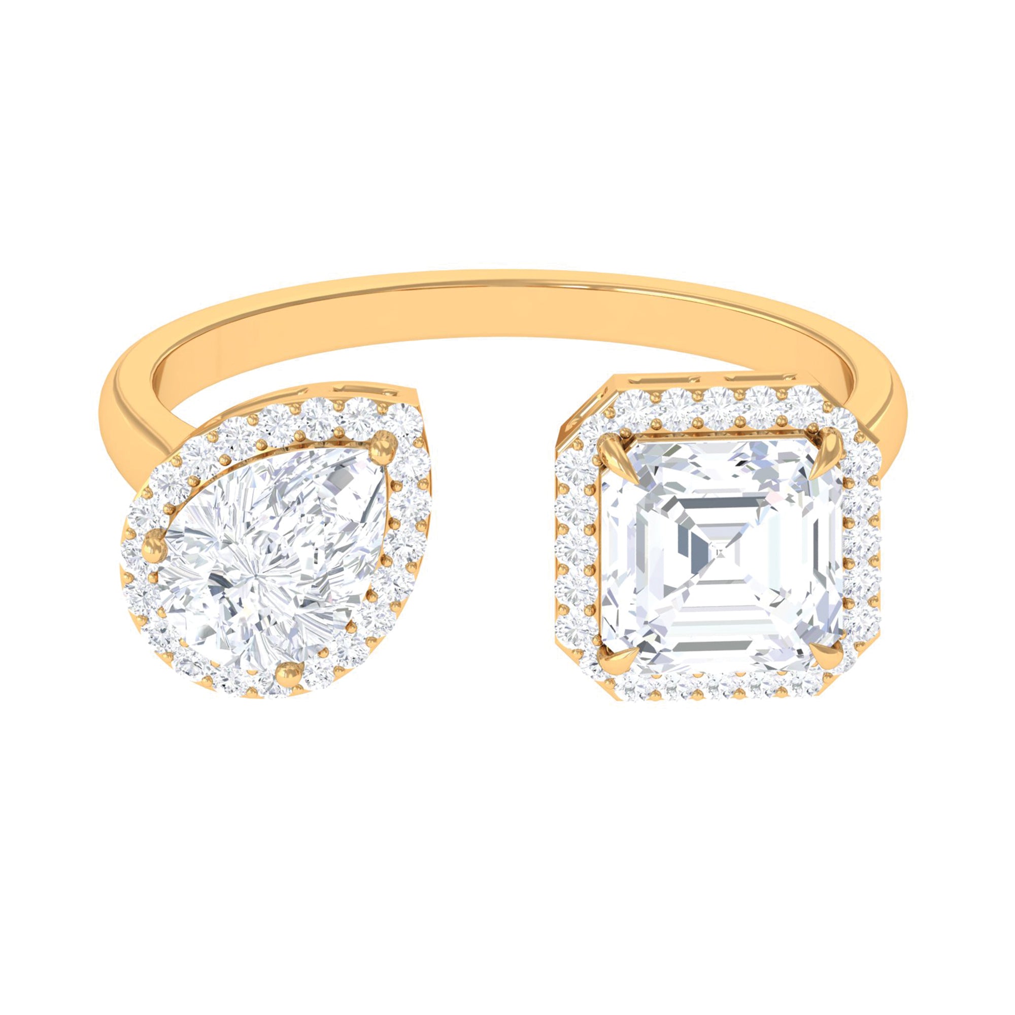 Kylie Inspired Simulated Diamond Two Stone Cuff Ring in Gold Zircon - ( AAAA ) - Quality - Rosec Jewels