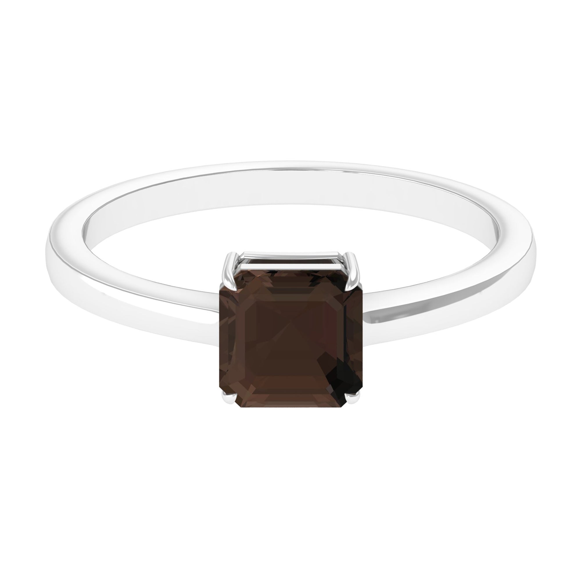 Simple Asscher Cut Smoky Quartz Solitaire Ring in Gold Smoky Quartz - ( AAA ) - Quality - Rosec Jewels