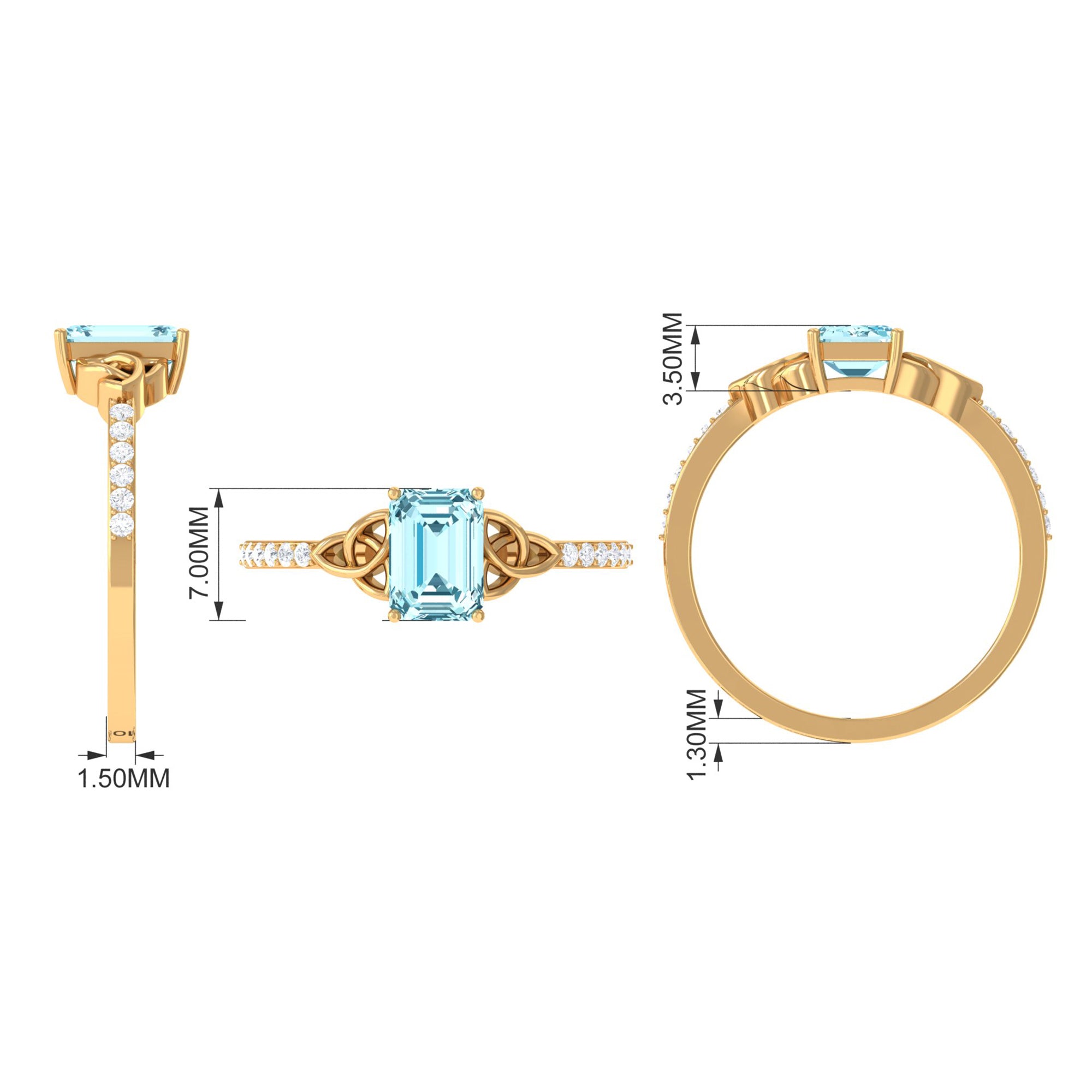 Octagon Cut Solitaire Aquamarine Celtic Knot Engagement Ring with Diamond Aquamarine - ( AAA ) - Quality - Rosec Jewels