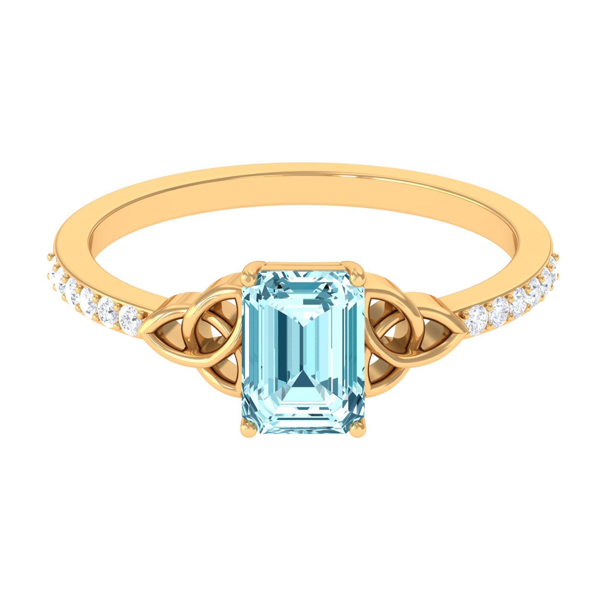 Octagon Cut Solitaire Aquamarine Celtic Knot Engagement Ring with Diamond Aquamarine - ( AAA ) - Quality - Rosec Jewels